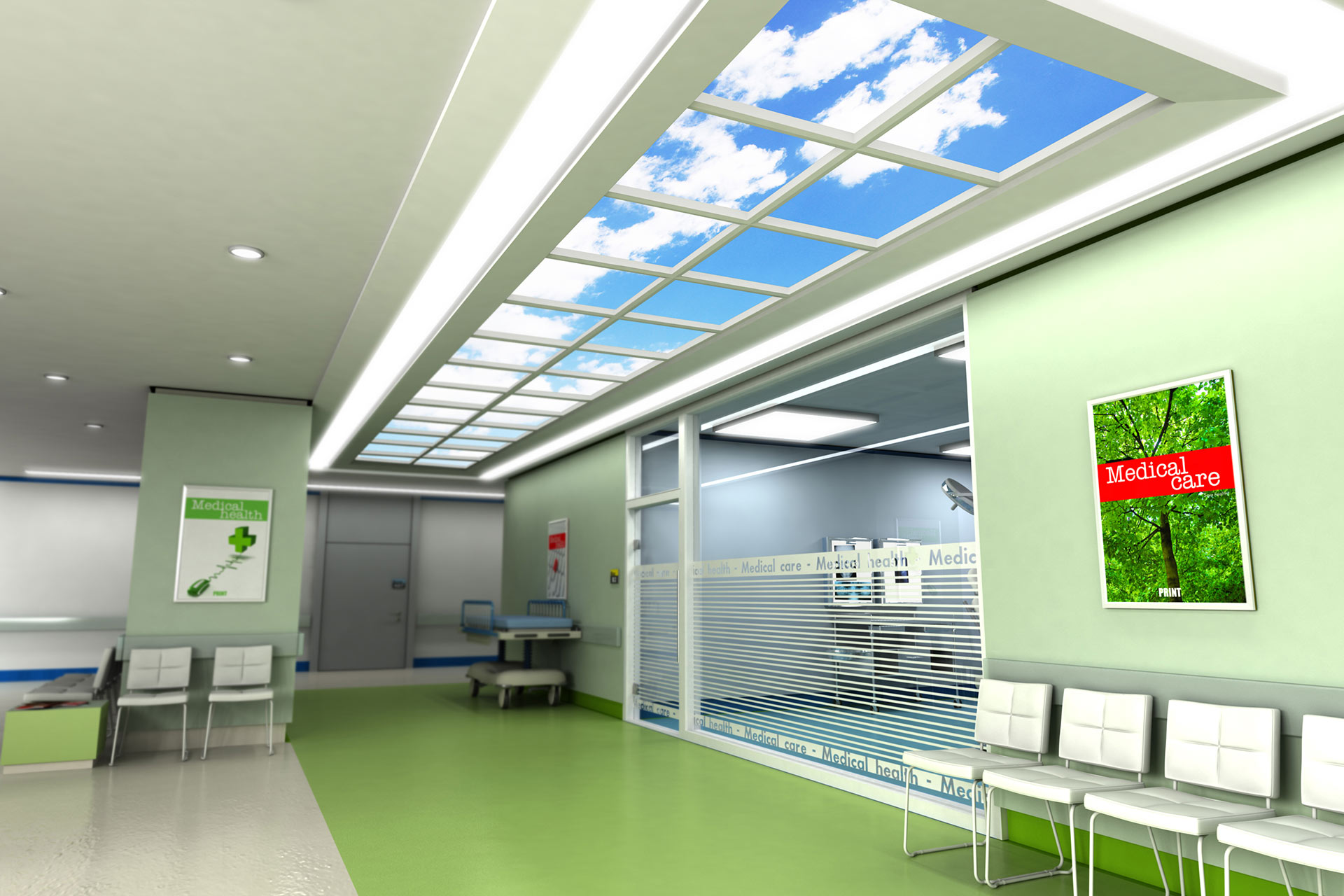 Agencement-centre-medical-plafond-lumineux-sur-mesure